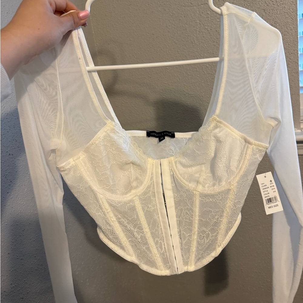 Elegant White Lace Long Sleeve Corset Top